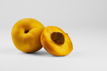 Peaches isolated in close-up with white background and copy space