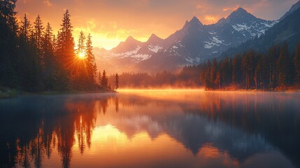 Fototapeta premium Majestic Sunrise over Mountain Lake