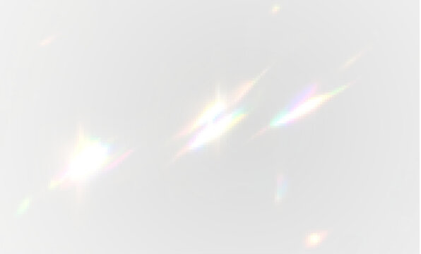 PNG white sparkle with prism beam and glitter reflection, glass flash and bokeh effect in abstract vector design, PNG glowing rainbow light and crystal background with radiant shine.