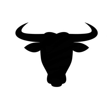 Bull head silhouette in a flat design isolated on transparent background,png image 