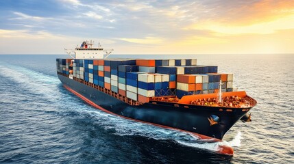 Fototapeta premium Marine shipping lanes overlaid on image of ocean with freighter in center
