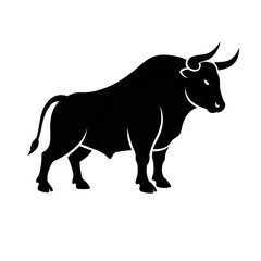 Bull silhouette in a flat design isolated on transparent background, png image, symbol of stock market 