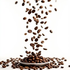 Coffees beans falling into a white plate