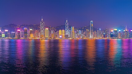 Obraz premium Vibrant Hong Kong Skyline at Night