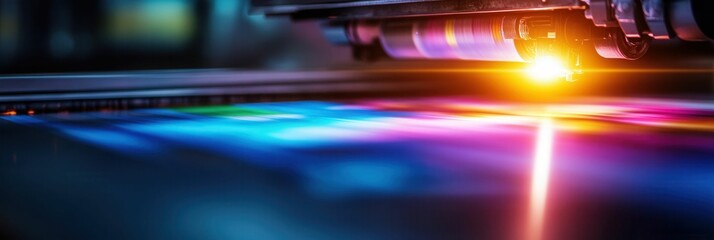 Laser Technology Used in Modern Printing Process with Colorful Patterns Displayed