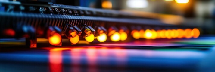 Colorful Light Display on a Printer with Bright LEDs in a Modern Printing Environment