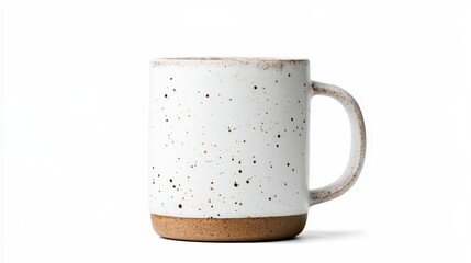 This charming image features a rustic speckled mug placed elegantly on a clean white surface, embodying a cozy, inviting atmosphere perfect for enjoying your favorite hot beverages.