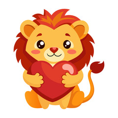 Fototapeta premium Download Cute Lion Hug Love Heart Cartoon Vector Icon Illustration. Eps File For Design.