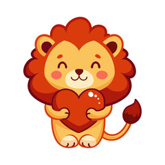 Download Cute Lion Hug Love Heart Cartoon Vector Icon Illustration. Eps File For Design.