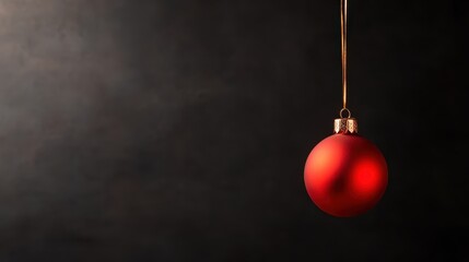 A striking image of a single red Christmas ornament hanging against a dark background, symbolizing the warmth and joy of the holiday season and festive decorations.