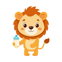 Fototapeta premium Download Cute Baby Lion Holding Milk Bottle Cartoon Vector Icon Illustration Eps File For Design.