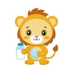 Download Cute Baby Lion Holding Milk Bottle Cartoon Vector Icon Illustration Eps File For Design.