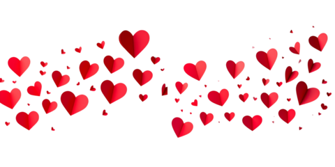  Paper-cut red hearts flying on a white background PNG
