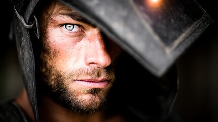 Welder Portrait Strong Gaze and Focused Industrial Worker