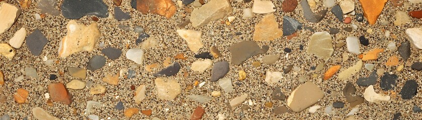 Close-up view of a colorful stone aggregate surface.