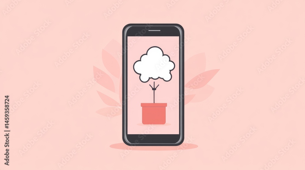 Poster smartphone with cloud sync screen and animated uploading files icon active
