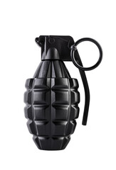 Black hand grenade isolated on white background with clipping path