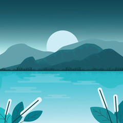 moon at night above the silent lake