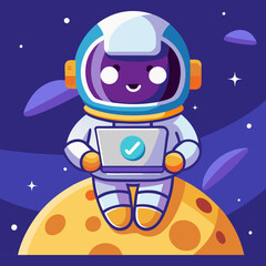 Download Cute Astronaut Working With Laptop On Moon With Star Cartoon Vector  Eps File For Design.