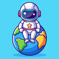 Obraz premium Download Cute Astronaut Sitting On Earth With Star Cartoon Vector Icon Illustration Eps File For Design.