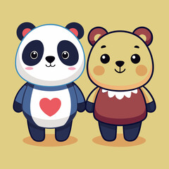 Download Cute Bear And Panda Couple Together Cartoon Vector Icon Illustration Eps File For Design.