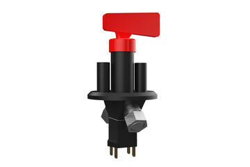Industrial Electrical Red Handle disconnect cut-off power kill switch Emergency Stop with a Bright Red Handle for Quick Disconnection Red Lever for Safety on a Transparent Background PNG