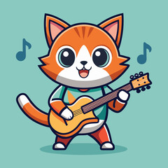 Download Cute Cat Rocker Playing Guitar Cartoon Vector Eps File For Design.