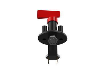 Industrial Electrical Red Handle disconnect cut-off power kill switch Emergency Stop with a Bright Red Handle for Quick Disconnection Red Lever for Safety on a Transparent Background PNG