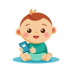 Download Cute Baby  Playing Phone Cartoon Vector Icon Illustration. Eps File For Design.