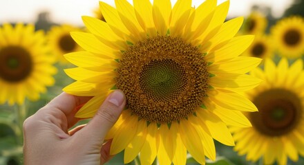 Fototapeta premium Gentle Touch of a Sunflower: A Summer's Day in the Field