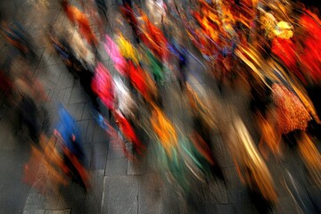 Crowded street scene, blurred motion