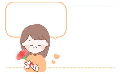 母の日のカーネションを持つ女性の吹き出しイラストカード