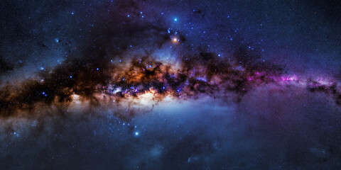 Fototapeta premium Milky Way Galaxy at Night Vibrant Stars and Cosmic Dust in Blue and Purple Sky