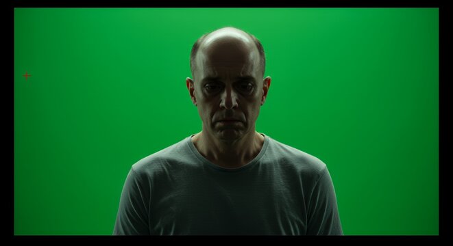 Pensive Middle-Aged Man Isolated on Green Screen