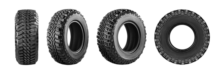 Off-road tire , mud tire set photo isolated on transparent background.