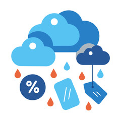 Splashy Vector Design with Rain Clouds and People