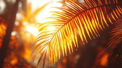Sunlit palm fronds glow warmly overhead