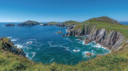 Obraz premium Dramatic coastal cliffs meeting the Atlantic Ocean along the Irish coastline