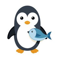 Obraz premium Download Cute Penguin Holding Fish Cartoon Vector Icon Illustration Eps File For Design.