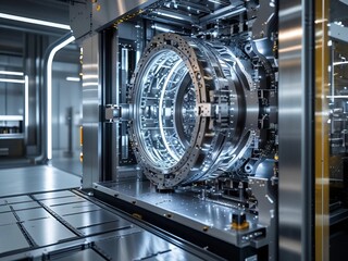 Futuristic Industrial Turbine with Chrome Details and Glowing Accents