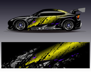 Fototapeta premium Car wrap design vector. Graphic abstract stripe racing background designs for vehicle, rally, race, adventure and car racing livery