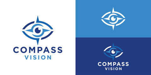 Creative modern compass vision logo template. Simple eyeball with compass logo design vector illustration. © Hi_std