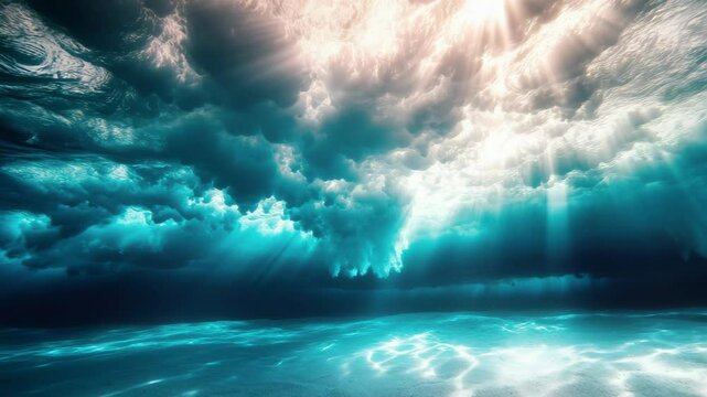Sunlight Piercing Through Ocean Waves Underwater