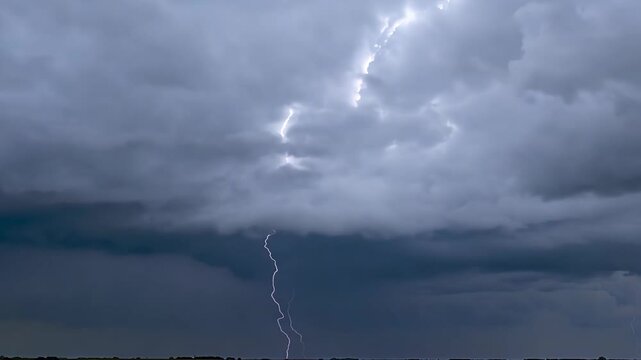 Lightning storm with dark storm cloud and thunderstorm sky during dramatic weather