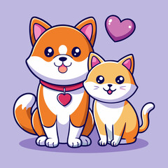 Download Cute Couple Shiba Inu Dog And Cat In Love Heart Cartoon Vector Icon Illustration Eps File For Design.