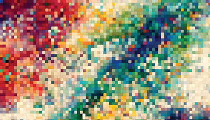 Fototapeta premium Bright and colorful abstract mosaic pattern created with vibrant multicolored square tiles, conveying a modern and artistic feel, ideal for creative projects, designs, or as artistic background visual