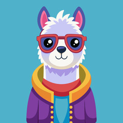 Fototapeta premium Download Cute Cool Llama Alpaca Wearing Jacket And Glasses Cartoon Vector Icon Illustration Eps File For Design.
