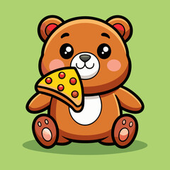Download Cute Bear Eating Pizza Cartoon Vector Icon Illustration. Eps File For Design.