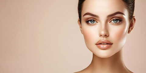 Fototapeta premium Natural Beauty Portrait of a Woman with Flawless Skin and Soft Makeup