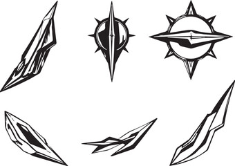 A set of vector elements, modern flat design with intricate black lines and futuristic aesthetics of sharp angles and smooth curves, simple two-dimensional shapes, soft dreamy atmosphere and high tech